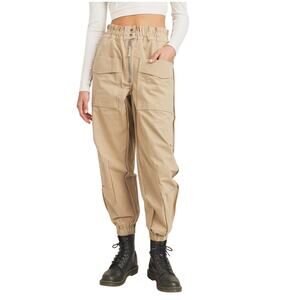 Cargo Pants Womens Small‎ Beige Utility Jogger Elastic Waist Streetwear Workwear